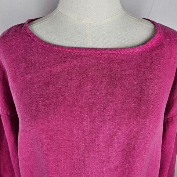 Bryn Walker Linen Tunic Top Sz Medium Fuchsia Pink Long Sleeve Lagenlook - Picture 3 of 10